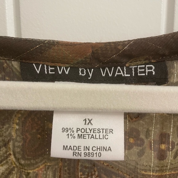 View by Walter Baker Plus Size Brown/Green/Orange Sheer Tie Top - Picture 2 of 6